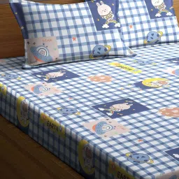 Klotthe Blue 300 TC Polycotton Double Elastic Bedsheet with 2 Pillow Covers image 3