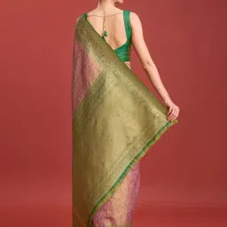 Monjolika Rose Pink Banarasi Tissue Silk Zari Woven Saree with Blouse image 3