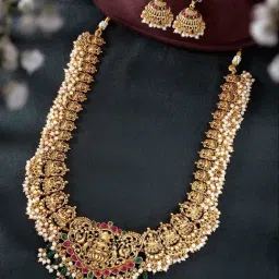 Peora Combo of Red green Necklace Set with Red Green Waist Belt for Women image 4