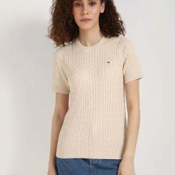 Tommy Hilfiger Beige Heather Cotton Slim Fit Sweater-picture-0