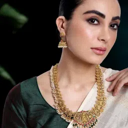 Peora Combo of Red green Necklace Set with Red Green Waist Belt for Women image 2