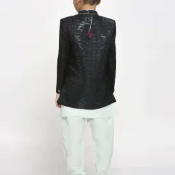 Kids Island Boys Green Jacquard Full Sleeves Indowestern Set image 3