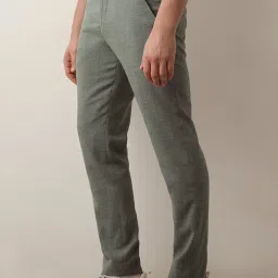 SELECTED HOMME Green Melange Slim Fit Flat Front Trousers image 3