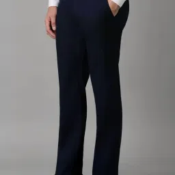Louis Philippe Navy Cotton Slim Fit Trousers image 3