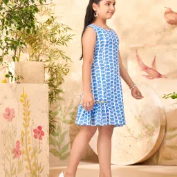 Aarika Girls Blue Printed Dress image 3