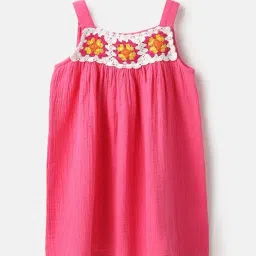 United Colors of Benetton Girls Pink Pure Cotton Crochet Dress-picture-41