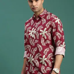 showoffff Showoff Maroon Cotton Slim Fit Floral Shirts image 3