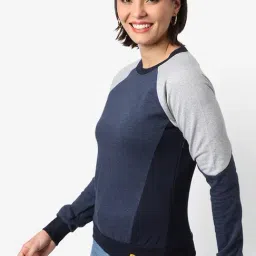 Campus Sutra Blue Cotton Color-Block Sweatshirt image 3
