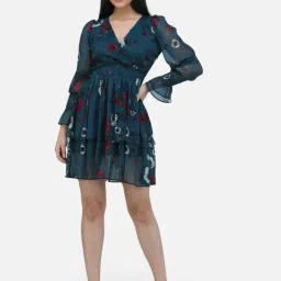 Scorpius Teal Floral Print Fit & Flare Dress-picture-39