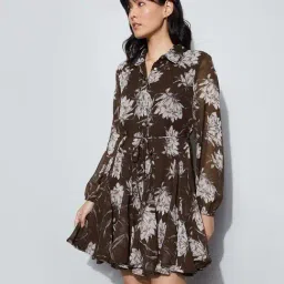 Code By Lifestyle Dark Brown Regular Fit Printed Dress-picture-13