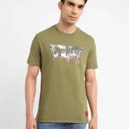 Levi's Olive Cotton Slim Fit Logo Printed T-Shirt-picture-22