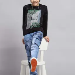 Monte Carlo Boys Black Cotton Printed Full Sleeves Sweatshirt image 5