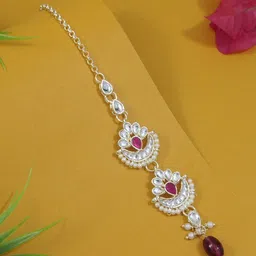 I Jewels Gold-Plated Kundan & Pearl Maang Tikka-image-72