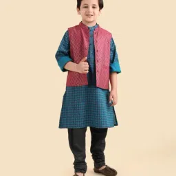 Fabindia Boys Blue Geometric Cotton Kurta And Nehru Jacket Set-picture-41