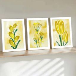 Art Street Yellow Bohemian Plants With Flowers Framed Wall Hanging Art Print - Set of 3-picture-11