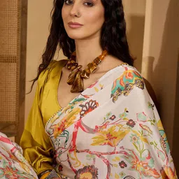 Sangria Floral Printed Saree with Beaded Detail & Unstitched Blouse-image-53