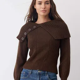 Trendyol Women Ribbed Boat Neck Button Detail Pullover-picture-13