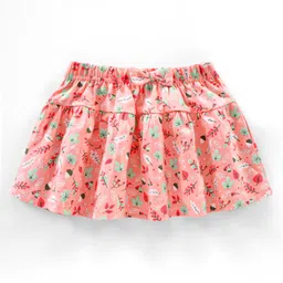 Babyhug Knit Mid Thigh Skirt Floral Print With Bow - Light Pink-picture-17