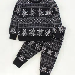 CrayonFlakes Full Sleeves Jacquard Polar Fleece Design Detail Sweatshirt Jogger Set - Black-picture-28