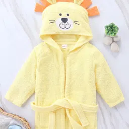 Babyhug Woven Terry Full Sleeves Hooded Bath Robe Tiger Design - Yellow-image-94