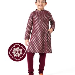 Earthy Touch Single Jersey Knit Full Sleeves Kurta Pyjama Set Floral Print - Maroon-picture-47