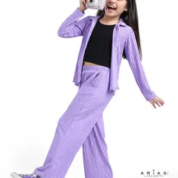 arias by lara dutta Arias Full Sleeves Textured Shirt & Flared Pants Set With Inner Top - Purple-picture-12