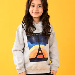 Anthrilo Fleece Long Sleeves Eiffel Tower Printed Comfort Fit Hoodie - Grey-picture-18