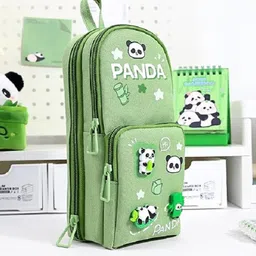 SUPER TOY Pencil Case Cute Large Capacity 3 Compartment Pouch with Cartoon Charm Design, Canvas Organizer with Handle for School Supplies, Perfect for Kids and Students-image-9