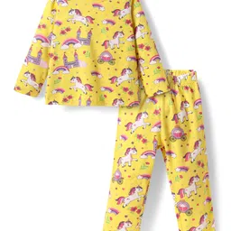 Babyhug Cotton Knit Full Sleeves Co-ords Night Suit with Unicorn & Rainbow Print - Yellow-picture-32