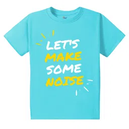 KAVEE Pure Cotton Half Sleeves Lets Make Some Noise Text Printed Bio Washed Tee - Sky Blue-picture-14