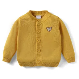 Babyhug Cotton Knit Full Sleeves Front Open Sweater With Bear Embriodery - Yellow-picture-11