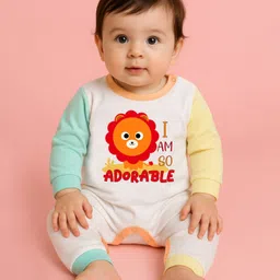 The Peppy Tend 100% Cotton Knit Full Sleeves I Am So Adorable Text Printed Romper - Multi Colour-picture-38