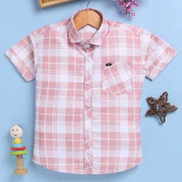 blushh berry Cotton Blend Woven Half Sleeves Checked Shirt - Pink image 1