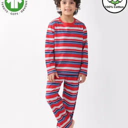 Anthrilo 100% Cotton Knit Full Sleeves Striped Comfort Fit Coordinating Night Suit Set - Multi Colour-picture-17