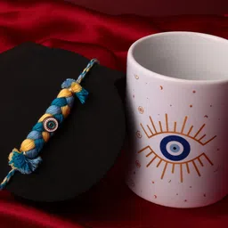 PANASH Set Of 4 Stone-Studded & Beaded Rakhi With Printed Mugs Greeting Card & Roli Chawal-picture-37