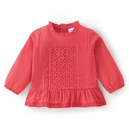 Babyhug Cotton Woven Full Sleeves Top & Pant Set with Floral Print - Red & Navy Blue image 2