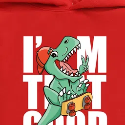 NUSYL Fleece Full Sleeves Dinosaur & Text Printed Hoodie - Red image 4