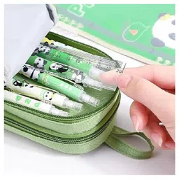 SUPER TOY Pencil Case Cute Large Capacity 3 Compartment Pouch with Cartoon Charm Design, Canvas Organizer with Handle for School Supplies, Perfect for Kids and Students image 3