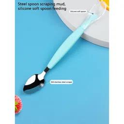 Badal Kidz 2 In 1 Spoon Fruit Scrapping One Side and Other Soft Silicone Spoon- Green image 3