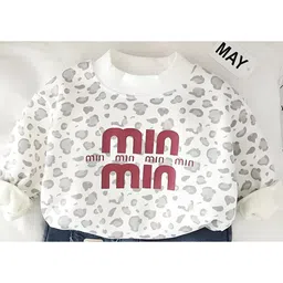 Googo Gaaga Fleece Knit Full Sleeves Min Min Text Printed Winter Sweatshirt & Jeans Set - Cream image 4