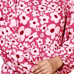 SAKURA Floral Print Puff Sleeve Liva Fit & Flare Dress image 2