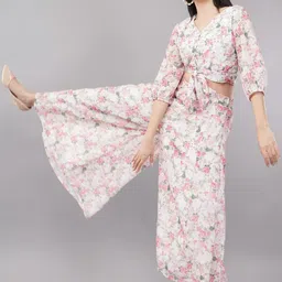Shruthi White Floral Printed Top With Palazzo Co-ord Set image 3