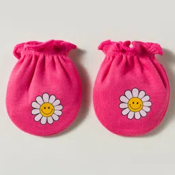 Ben Benny Interlock Knit Cap Mittens & Booties Set with Floral Print Pink - Diameter 9 cm image 4