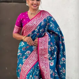 ELITE WEAVES Woven Design Zari Silk Blend Banarasi Saree image 3