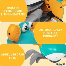 Kidology Crawling Crab Infant Tummy Time Toys | Kids Electronic Musical Light up Toy with Automatically Obstacle Avoidance Induction | Walking Moving Baby Toys with Music, LED Lights and USB Cable(green) image 5