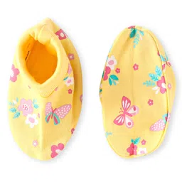 Babyhug 100% Cotton Knit Cap Mittens & Booties Set with Bow Applique & Floral Print Yellow - Diameter 9.5 cm image 5