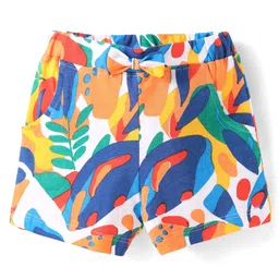 Babyhug Single Jersey Knit Half Sleeves Hooded T-Shirt & Shorts Set With Tropical Print - Yellow & Blue image 5