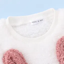 Mark & Mia Full Sleeves Winter Wear Romper With Animal Applique & Cap - Rose Gold & White image 5