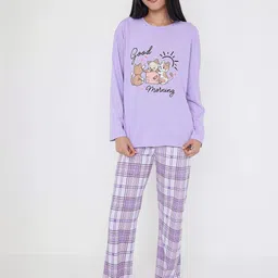 Trendyol Women Printed T-shirt & Checked Pyjamas Nightsuit-image-68