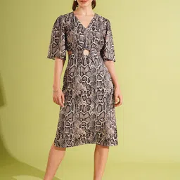 Globus Animal Printed Flared Sleeve Cut-Out Detail A-Line Dress-picture-14